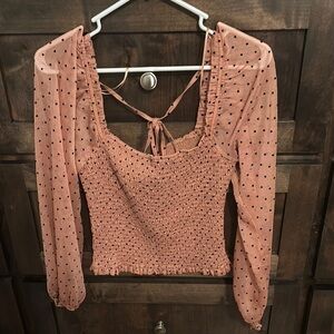Le Lis Peach Blouse with Black Dots